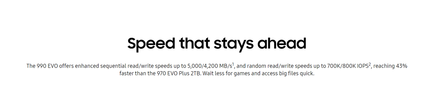 SAMSUNG 990 EVO NVMe 2.0 M.2 2280 SSD (1TB / 2TB) - PCIe 4.0x4/PCIe 5.0x2/Up to 5,000 MB/s Read/Up to 4,200 MB/s Write/5 Yrs Wty