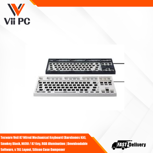 TECWARE Veil 87 Wired Mechanical Keyboard (Barebones Kit), Smokey Black, NKRO / 87 Key, RGB illumination | Downloadable Software, s TKL Layout, Silicon Case Dampener, Modular Kailh Switch Sockets