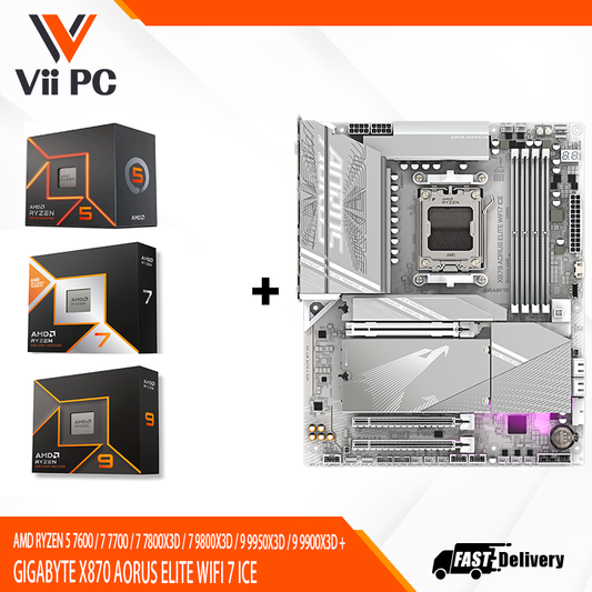 AMD RYZEN 5 7600 / 7 7700 / 7 7800X3D / 7 9800X3D / 9 9950X3D / 9 9900X3D + GIGABYTE X870 AORUS ELITE WIFI 7 ICE