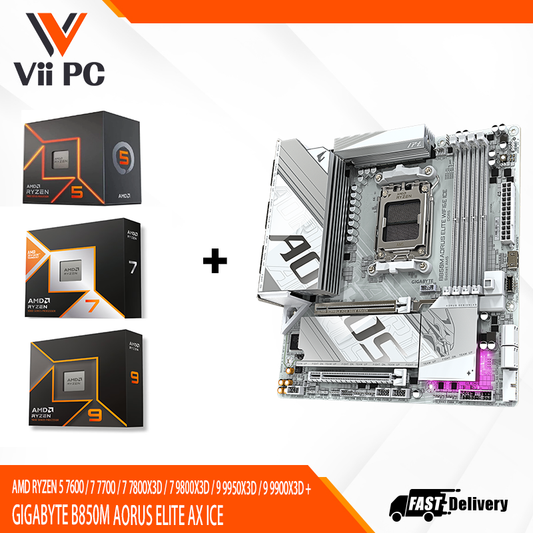 AMD RYZEN 5 7600 / 7 7700 / 7 7800X3D / 7 9800X3D / 9 9950X3D / 9 9900X3D + GIGABYTE B850M AORUS ELITE WIFI6E ICE