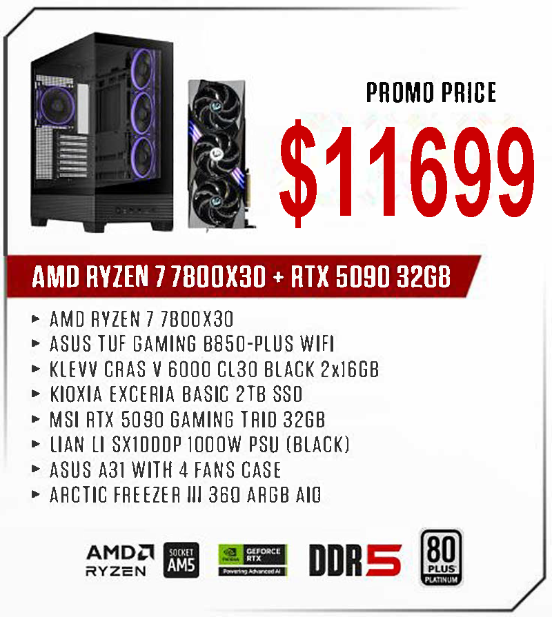 ViiPER Custom Gaming PC - AMD RYZEN 7 7800X3D+ ASUS TUF GAMING B850-PLUS WIFI+ MSI RTX 5090 GAMING TRIO 32GB
