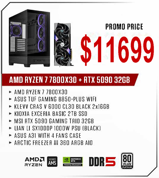 ViiPER Custom Gaming PC - AMD RYZEN 7 7800X3D+ ASUS TUF GAMING B850-PLUS WIFI+ MSI RTX 5090 GAMING TRIO 32GB