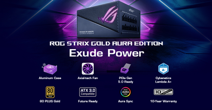 ASUS ROG Strix 1200W Gold Aura Edition Fully Modular Power Supply 80 Plus® Gold Certified - ATX 3.0, Cybenetics Lambda A+ Certification ,PCIe Gen 5.0 Ready, Axial-tech Fan, Aura Sync (10 Year Warranty)