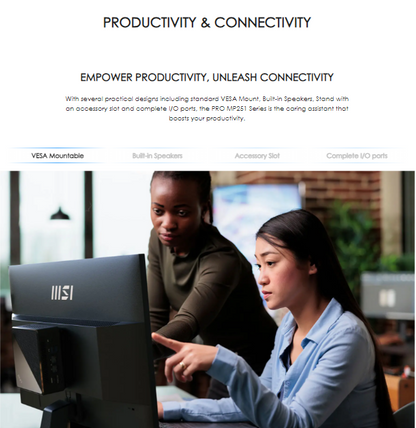 MSI PRO MP251 Business Productivity Monitor - 24.5" FHD, Flatscreen, IPS Panel, 100hz, 1ms(MPRT), Built-in Speaker, EyesErgo Tech