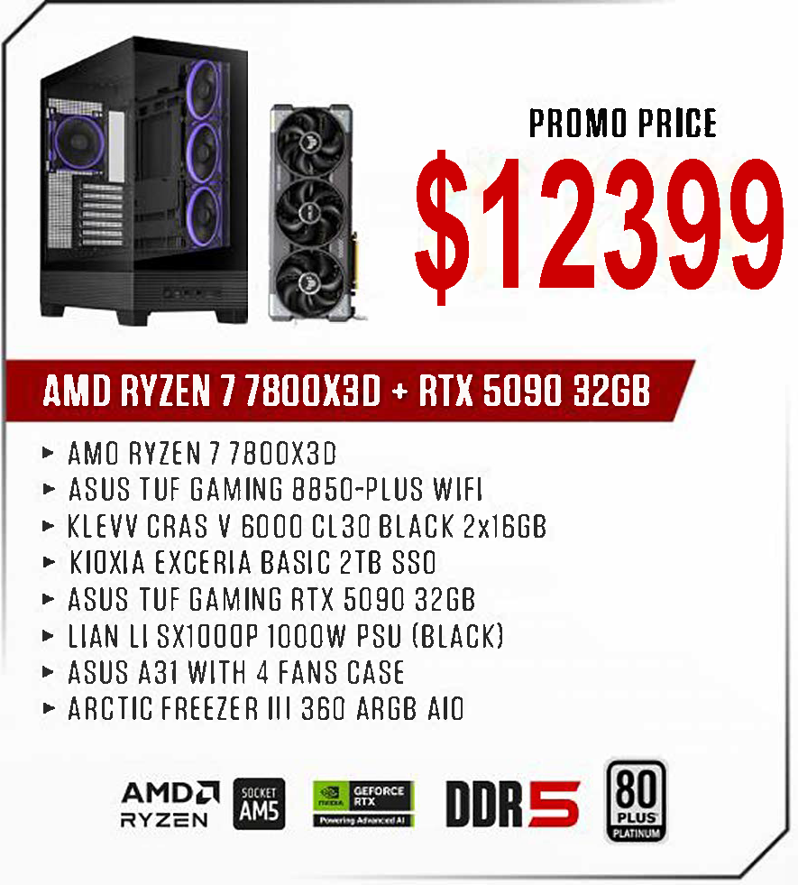ViiPER Custom Gaming PC - AMD RYZEN 7 7800X3D + ASUS TUF GAMING B850-PLUS WIFI + ASUS TUF GAMING RTX5090 32GB