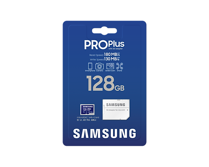 SAMSUNG PRO PLUS microSDXC Memory Card with Adapter 128GB/256GB/512GB Card up to 180MB/s Read, compatible to UHS-I