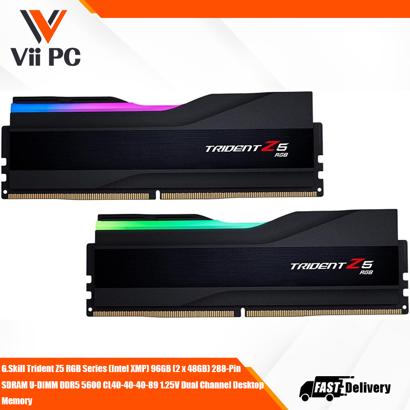 G.Skill Trident Z5 RGB Series (Intel XMP) 96GB (2 x 48GB) 288-Pin SDRAM U-DIMM DDR5 5600 CL40-40-40-89 1.25V Dual Channel Desktop Memory