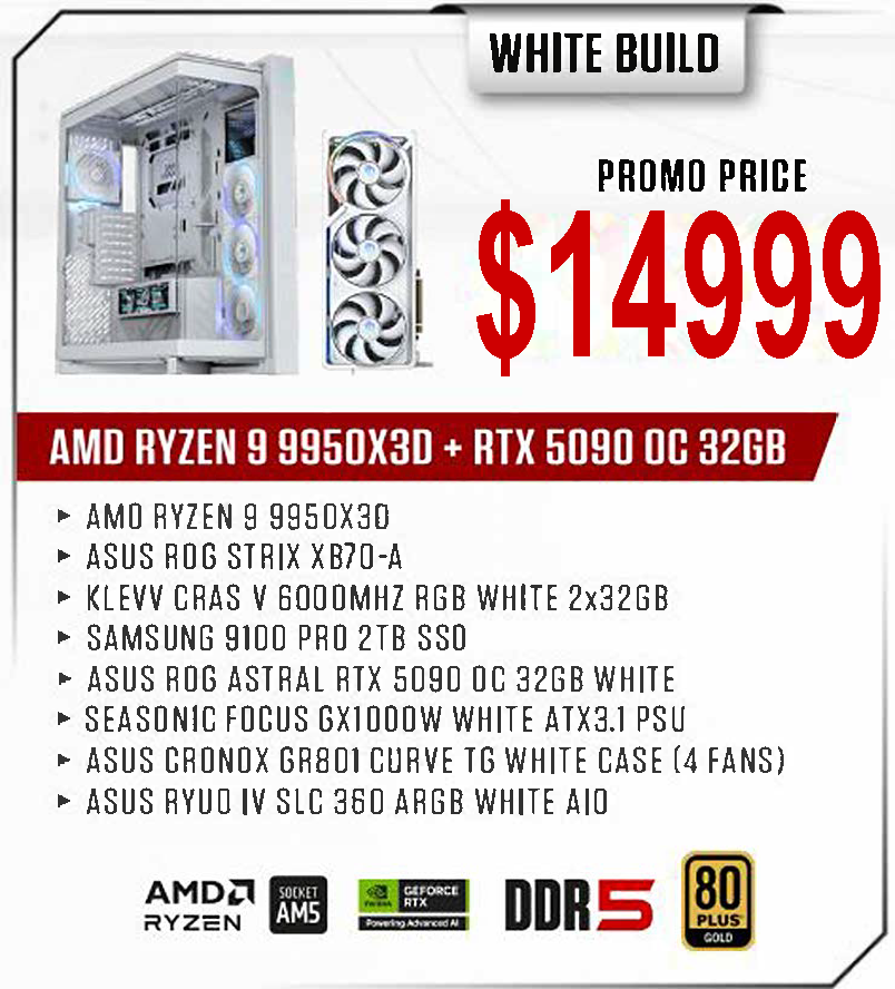 ViiPER Custom Gaming PC - AMD RYZEN 9 9950X3D + ASUS ROG STRIX X870-A GAMING WIFI + ASUS ROG ASTRAL RTX5090 OC 32GB WHITE