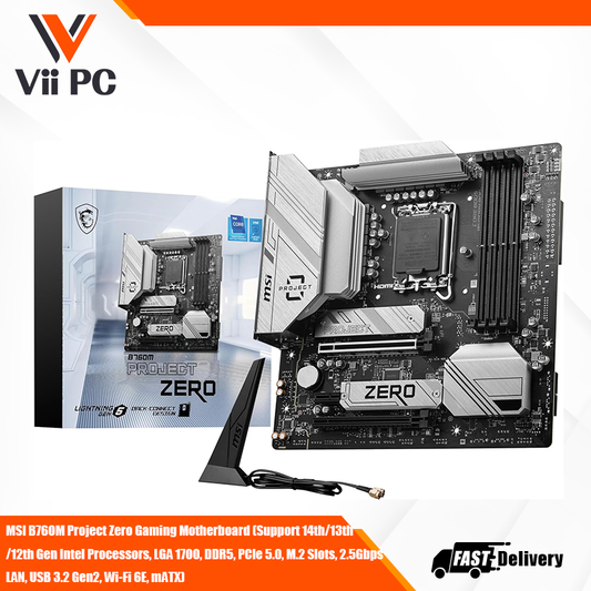 MSI B760M Project Zero Gaming Motherboard (Support 14th/13th/12th Gen Intel Processors, LGA 1700, DDR5, PCIe 5.0, M.2 Slots, 2.5Gbps LAN, USB 3.2 Gen2, Wi-Fi 6E, mATX)