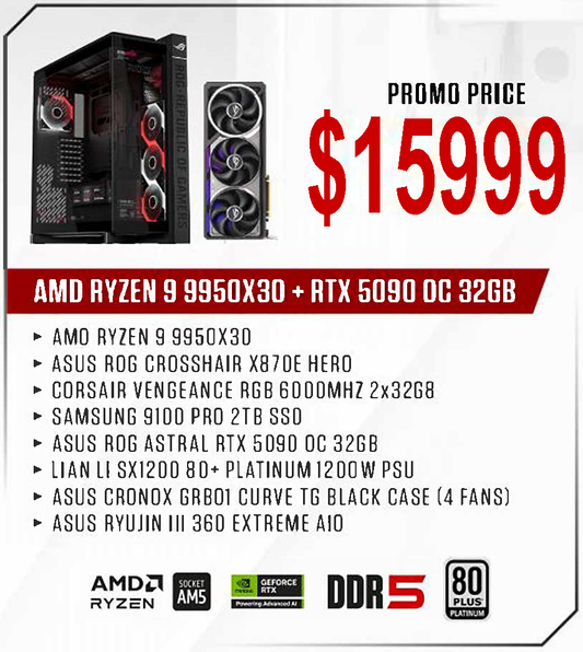 ViiPER Custom Gaming PC - AMD RYZEN 9 9950X3D + ASUS ROG CROSSHAIR X870E HERO +ASUS ROG ASTRAL RTX5090 OC 32GB