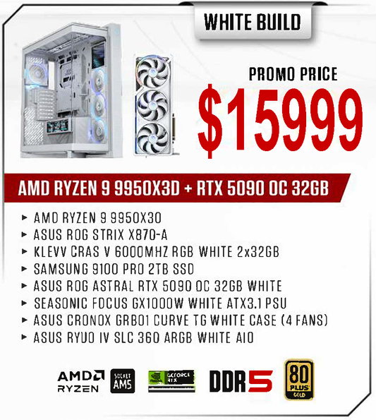 ViiPER Custom Gaming PC - AMD RYZEN 9 9950X3D + ASUS ROG STRIX X870-A GAMING WIFI + ASUS ROG ASTRAL RTX5090 OC 32GB WHITE