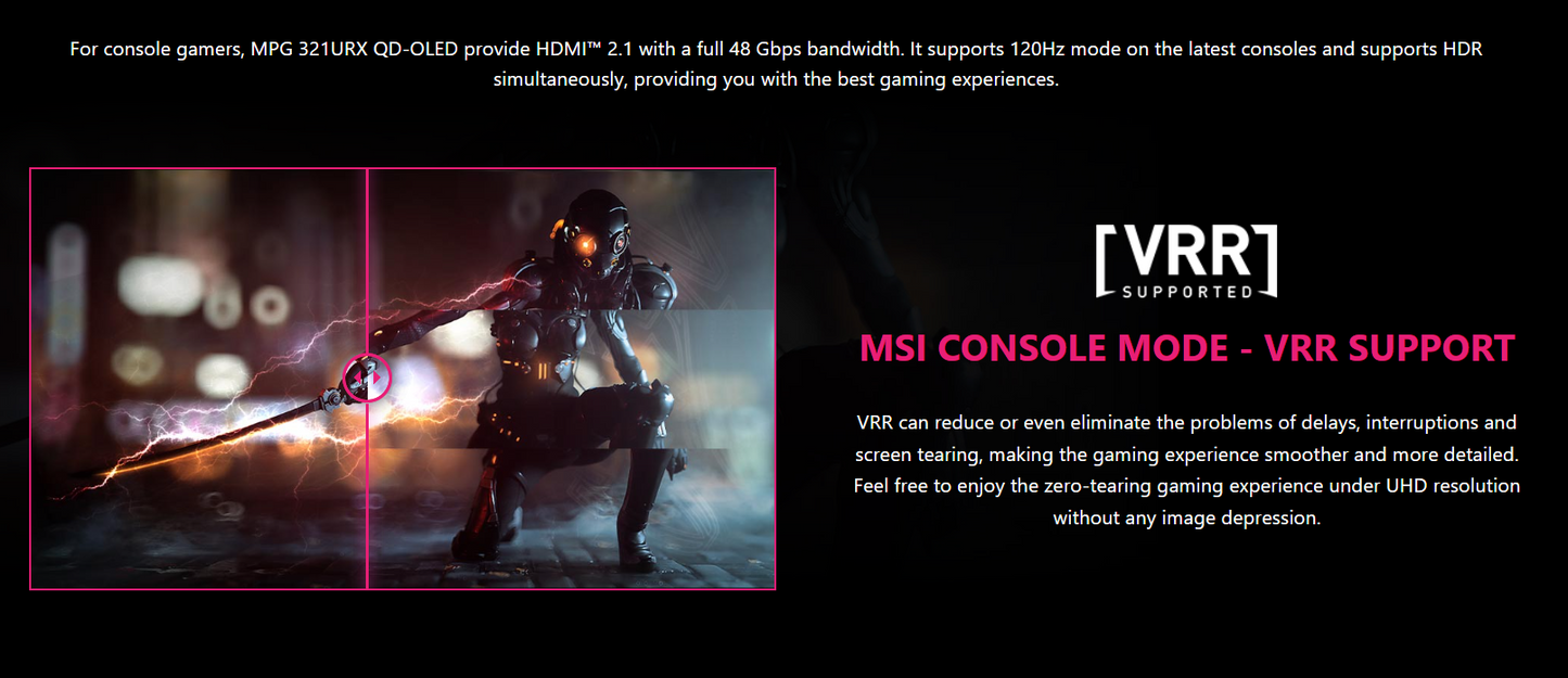 MSI MPG 321URX 32" QD-OLED Gaming Monitor - 16:9 4K UHD, 240Hz, 0.03ms(GTG ), HDR TrueBlack400, ClearMR13000, TypeC (90W ), 2xTypeA / 1xType B, KVM, Adjustable (*Pre-Order 30days)