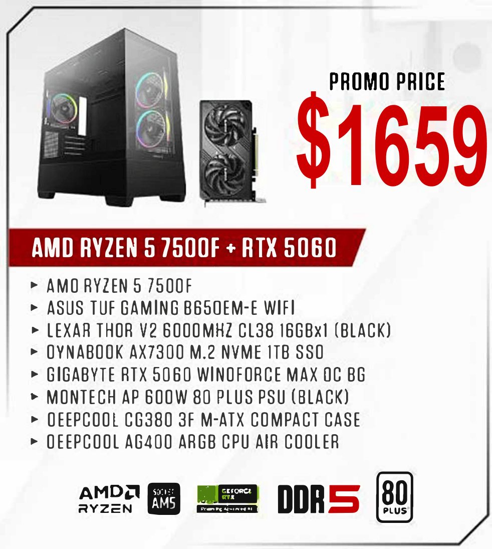 ViiPER Custom Gaming PC - AMD RYZEN 5 7500F  + ASUS TUF GAMING B650EM-E WIFI + GIGABYTE RTX 5060 WINDFORCE MAX OC 8GB