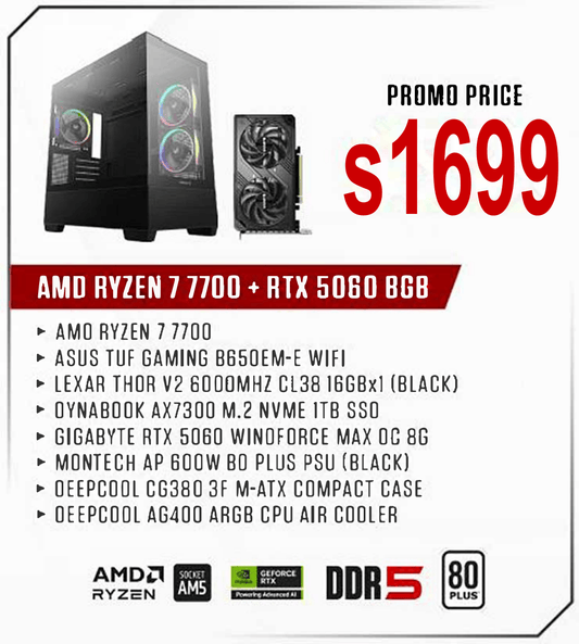 ViiPER Custom Gaming PC - AMD RYZEN 7 7700 + ASUS TUF GAMING B650EM-E WIFI + GIGABYTE RTX 5060 WINDFORCE MAX OC 8GB