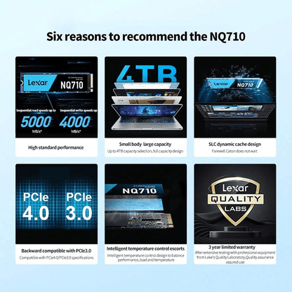 Lexar NQ710 M.2 2280 PCIe Gen4x4 NVMe 1.4 SSD (1TB / 2TB) - Up to 5000MB/s READ, Up to 3300MB/s WRITE