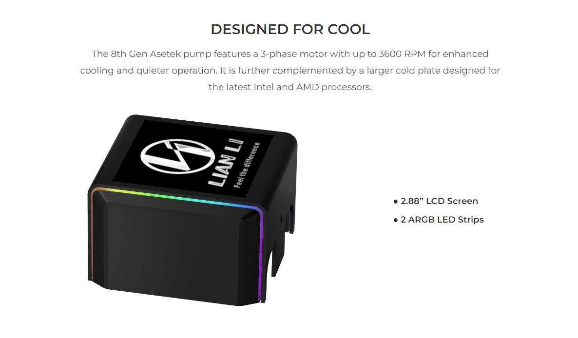 Lian Li Galahad II LCD AIO 280 CPU Liquid Cooler Black/White - 5 yrs Wty (2yrs for Fan)
