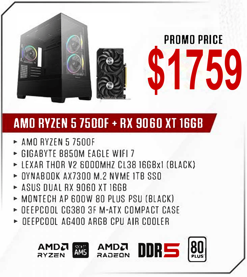 ViiPER Custom Gaming PC - AMD RYZEN 5 7500F + GIGABYTE B850M EAGLE WIFI 7 + ASUS DUAL RX 9060XT 16GB