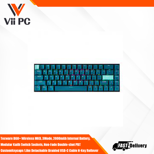 TECWARE B68+ Wireless MKB, 3Mode, 2000mAh Internal Battery, Modular Kailh Switch Sockets, Non-Fade Double-shot PBT CustomKeycaps 1.8m Detachable Braided USB-C Cable N-Key Rollover