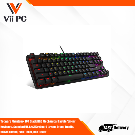 TECWARE Phantom+ 104 Black RGB Mechanical Tactile/Linear Keyboard, Standard US ANSI Keyboard Layout, Orang tactile, Brown tactile, Pink Linear, Red Linear