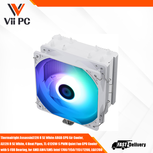 Thermalright AssassinX120 R SE White ARGB CPU Air Cooler, AX120 R SE White, 4 Heat Pipes, TL-C12CW-S PWM Quiet Fan CPU Cooler with S-FDB Bearing, for AMD AM4/AM5 Intel 1700/1150/1151/1200, LGA1700
