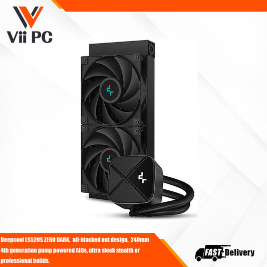 Deepcool LS520S ZERO DARK,  all-blacked out design,  240mm 4th generation pump powered AIOs, ultra sleek stealth or professional builds.