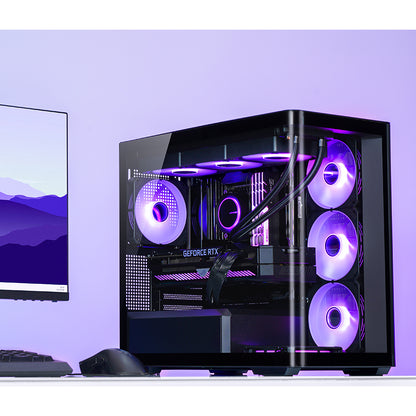 JONSBO D300 Large Micro-ATX BLACK/WHITE TOWER CASING - One-piece Glass Panel AO270 Deg View , MATX Back Plug-in BTF MB, Support 360 AIO, Support 40-series GPU, No Fans Included