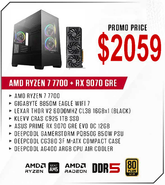 ViiPER Custom Gaming PC - AMD RYZEN 7 7700 + GIGABYTE B850M EAGLE WIFI 7 + ASUS PRIME RX 9070 GRE EVO OC 12GB