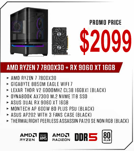 ViiPER Custom Gaming PC - AMD RYZEN 7 7800X3D + GIGABYTE B850M EAGLE WIFI 7 + ASUS DUAL RX9060XT 16GB