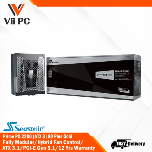 Seasonic Prime PX-2200 (ATX 3.1) / 2200W 80 Plus Platinum / Fully Modular / Hybrid Fan Control / ATX 3.1/PCI-E Gen 5.1