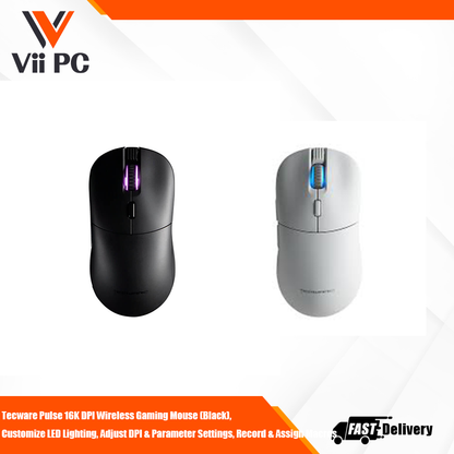 TECWARE Pulse Ambidextrous Wireless Gaming Mouse - 16000 DPI, 400 IPS (Black/White)