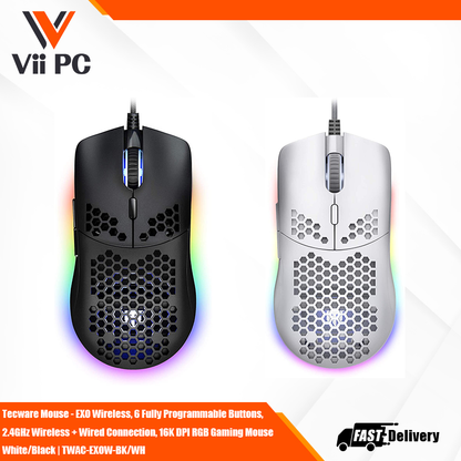 TECWARE EXO Wireless Professional Grade Gaming Mouse - 16000 DPI (Black/White)