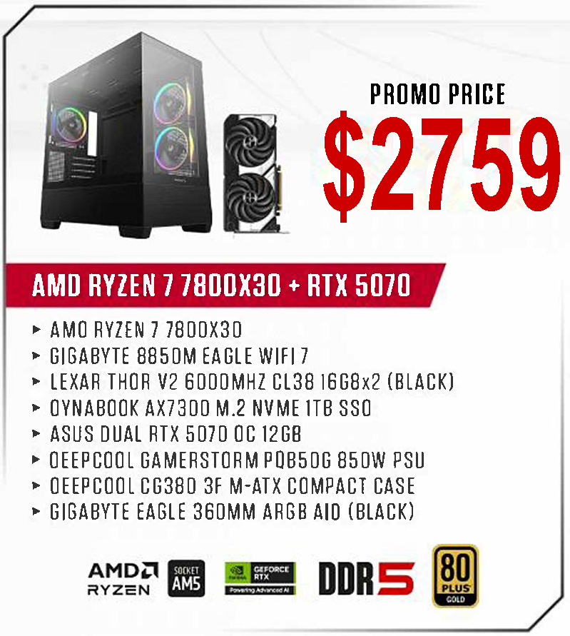 ViiPER Custom Gaming PC - AMD RYZEN 7 7800X3D + GIGABYTE B850M EAGLE WIFI 7 + ZOTAC RTX 5070 TWIN EDGE OC 12GB