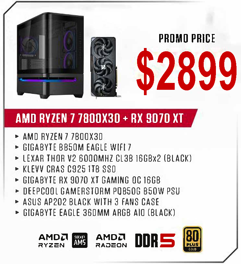 ViiPER Custom Gaming PC - AMD RYZEN 7 7800X3D + GIGABYTE B850M EAGLE WIFI 7 + GIGABYTE RX 9070XT GAMING OC 16GB
