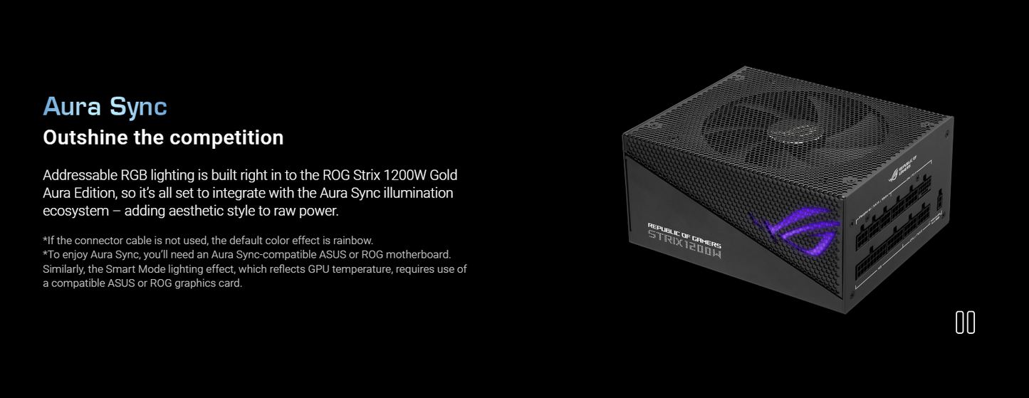 ASUS ROG Strix 1200W Gold Aura Edition Fully Modular Power Supply 80 Plus® Gold Certified - ATX 3.0, Cybenetics Lambda A+ Certification ,PCIe Gen 5.0 Ready, Axial-tech Fan, Aura Sync (10 Year Warranty)