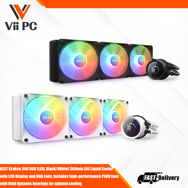 NZXT Kraken 360 RGB (LCD, Black/White) 360mm AIO Liquid Cooler  with LCD Display and RGB Fans, Includes high-performance PWM fans  with fluid dynamic bearings for optimal cooling