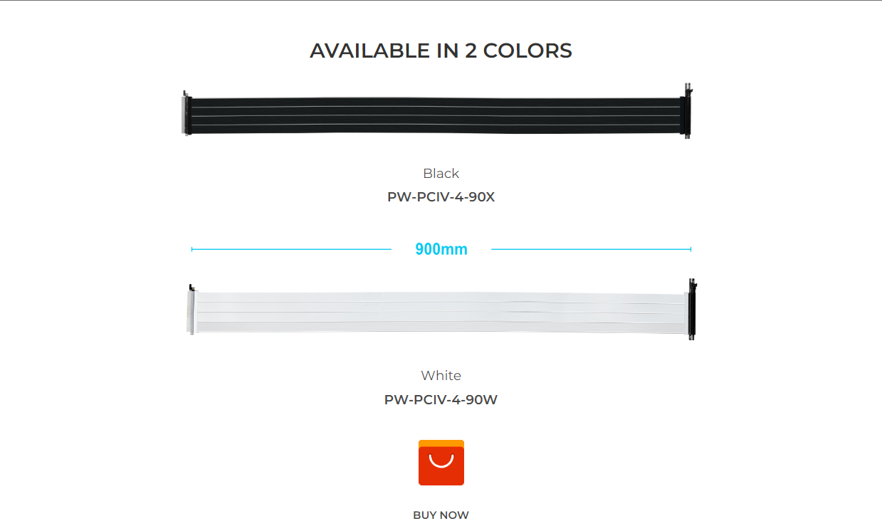 Lian Li PCI-e 4.0 X16 Riser cable 900mm Black/White - 1yr Wty