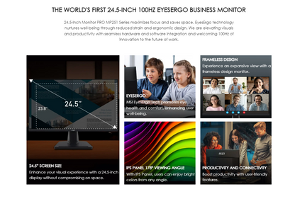 MSI PRO MP251 Business Productivity Monitor - 24.5" FHD, Flatscreen, IPS Panel, 100hz, 1ms(MPRT), Built-in Speaker, EyesErgo Tech