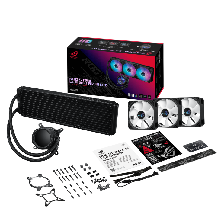 ASUS ROG STRIX LC III 360 ARGB LCD BLACK/WHITE EDITION CPU Liquid Cooler, 2.1" Full Color IPS LCD, Intel: LGA1700,1200,115x, AMD: AM5,AM4, 6 Yrs Wty