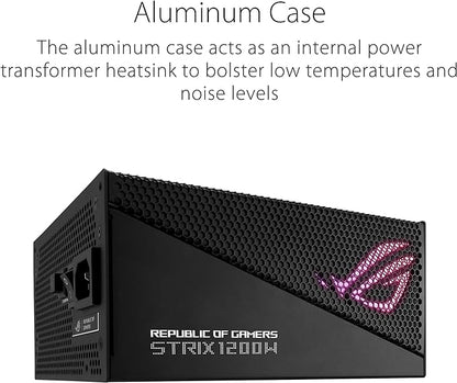 ASUS ROG Strix 1200W Gold Aura Edition Fully Modular Power Supply 80 Plus® Gold Certified - ATX 3.0, Cybenetics Lambda A+ Certification ,PCIe Gen 5.0 Ready, Axial-tech Fan, Aura Sync (10 Year Warranty)