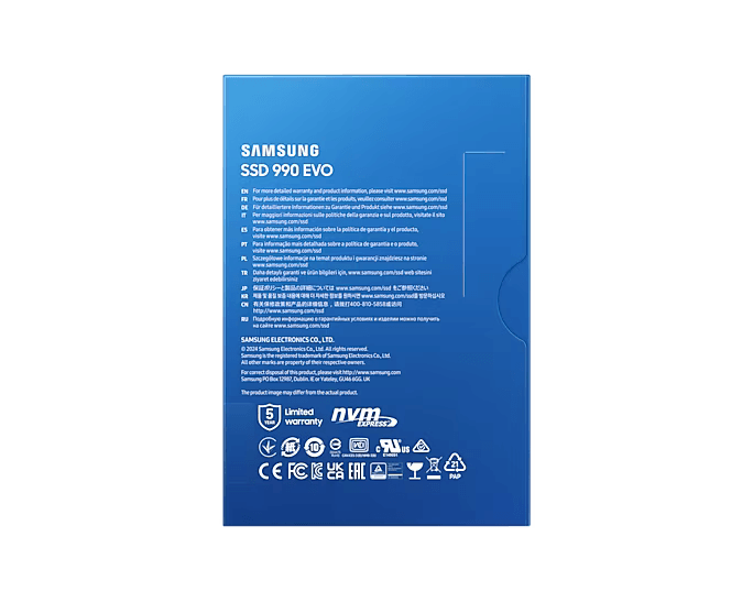SAMSUNG 990 EVO NVMe 2.0 M.2 2280 SSD (1TB / 2TB) - PCIe 4.0x4/PCIe 5.0x2/Up to 5,000 MB/s Read/Up to 4,200 MB/s Write/5 Yrs Wty