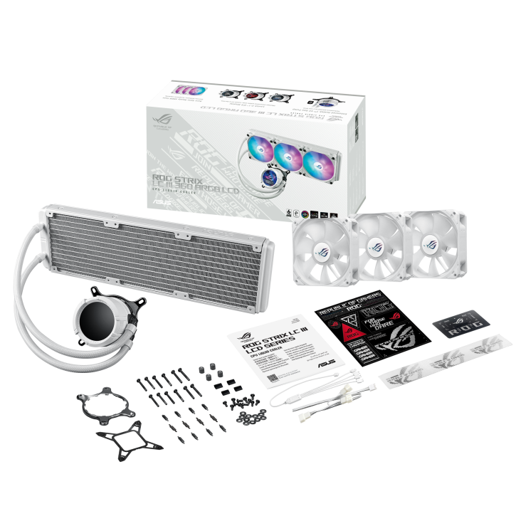 ASUS ROG STRIX LC III 360 ARGB LCD BLACK/WHITE EDITION CPU Liquid Cooler, 2.1" Full Color IPS LCD, Intel: LGA1700,1200,115x, AMD: AM5,AM4, 6 Yrs Wty