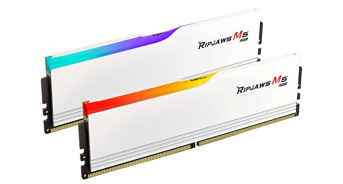 G.SKILL RIPJAWS M5 RGB: 32GB/64GB DDR5-6000/6400/6800 MT/s - Intel XMP 3.0 Ready, Dual Channel Kit (BLACK/WHITE)