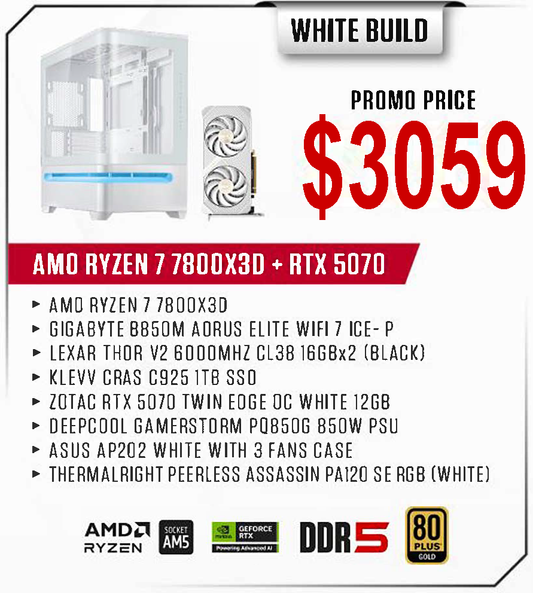 ViiPER Custom Gaming PC - AMD RYZEN 7 7800X3D +GIGABYTE B850M AORUS ELITE WIFI 7 ICE-P+ ZOTAC RTX 5070 TWIN EDGE OC WHITE 12GB