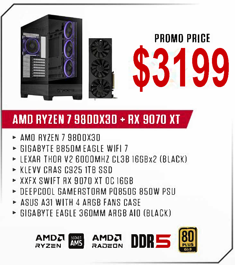 ViiPER Custom Gaming PC - AMD RYZEN 7 9800X3D + GIGABYTE B850M EAGLE WIFI 7 + XFX SWIFT RX9070 XT OC 16GB