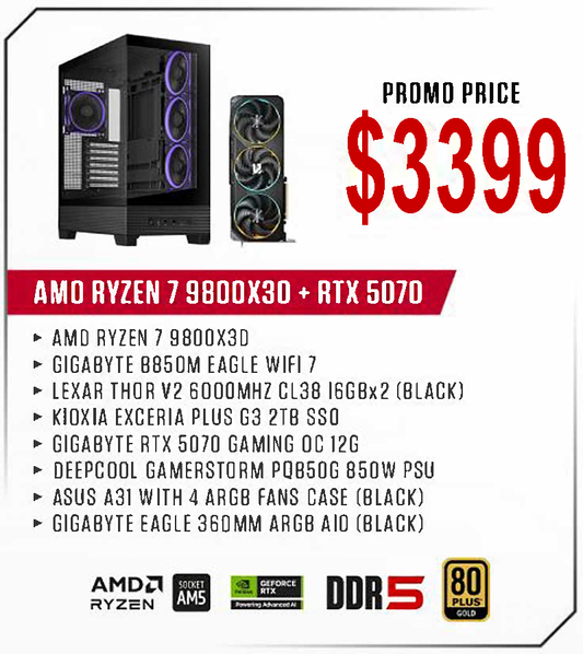 ViiPER Custom Gaming PC - AMD RYZEN 9 9800X3D + GIGABYTE B850M EAGLE WIFI 7 + GIGABYTE RTX5070 GAMING OC 12GB