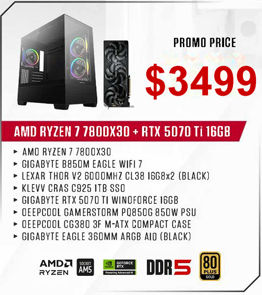 ViiPER Custom Gaming PC - AMD RYZEN 7 7800X3D + GIGABYTE B850M EAGLE WIFI 7+ GIGABYTE RTX5070 TI WINDFORCE 16GB