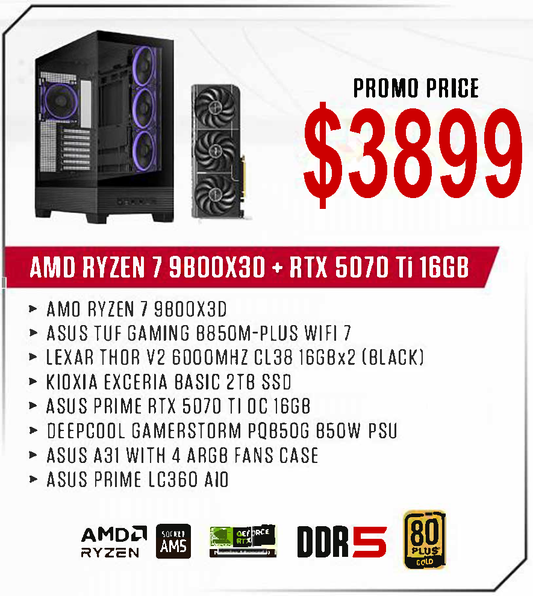 ViiPER Custom Gaming PC - AMD RYZEN 7 9800X3D + ASUS TUF GAMING B850M-PLUS WIFI 7+ ASUS PRIME RTX 5070 OC 16GB