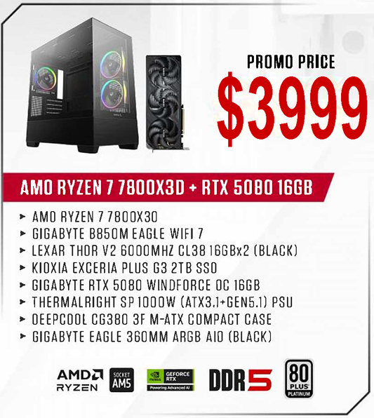ViiPER Custom Gaming PC - AMD RYZEN 7 7800X3D + GIGABYTE B850M EAGLE WIFI 7+ GIGABYTE RTX 5080 WINDFORCE OC 16GB