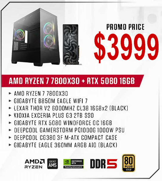 ViiPER Custom Gaming PC - AMD RYZEN 7 7800X3D + GIGABYTE B850M EAGLE WIFI 7+ GIGABYTE RTX 5080 WINDFORCE OC 16GB
