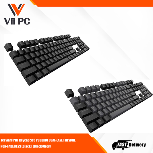 TECWARE PBT Keycap Set, PUDDING DUAL-LAYER DESIGN, NON-FADE KEYS (Black), (Black/Grey)